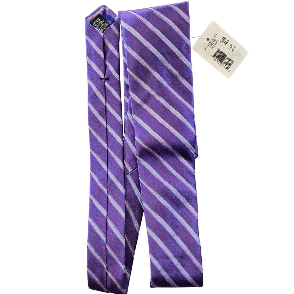 Ted Baker Tie Mens One Size Purple Striped 100% Silk Jacquard Designer Necktie